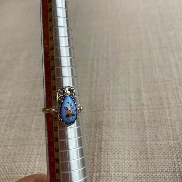Russian vintage fligree hand painted on porcelain-finift enamel-ring, size 7-7,5 - Picture 6 of 11
